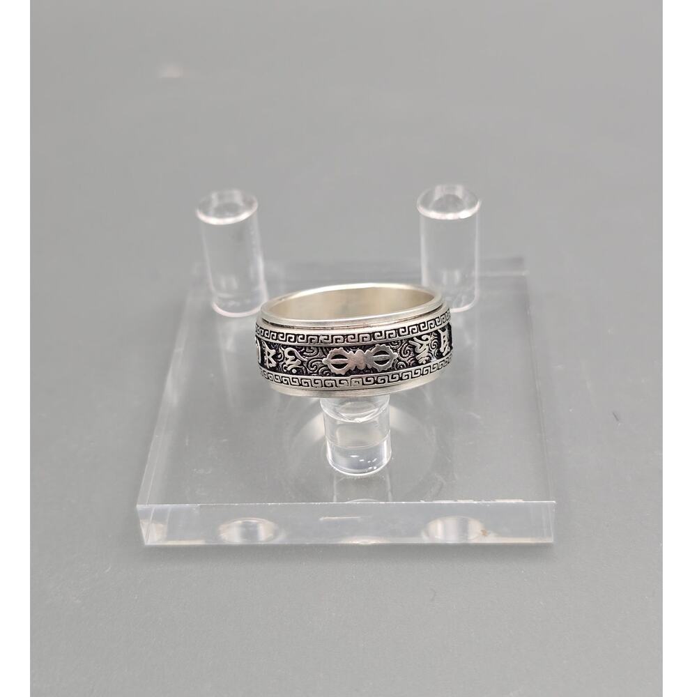 S925 Sterling Silver Tibetan Mantra Om Ma Ni Pad Me Hum Spinner Meditation Ring
